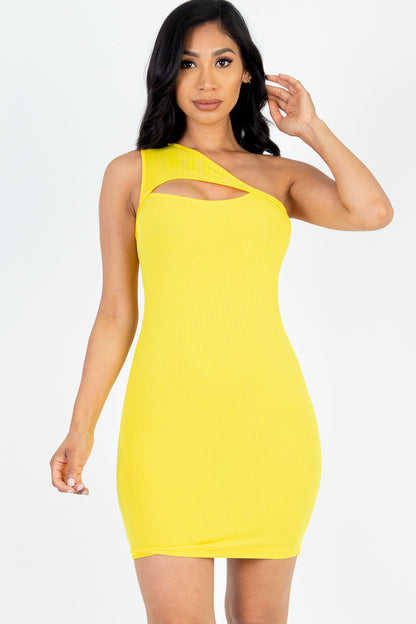Ribbed Asymmetric Cutout Mini Bodycon Dress