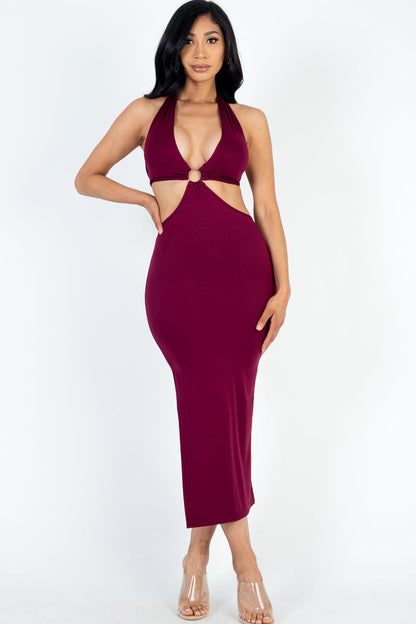 Halter Neck Double Tie Split Thigh Midi Dress