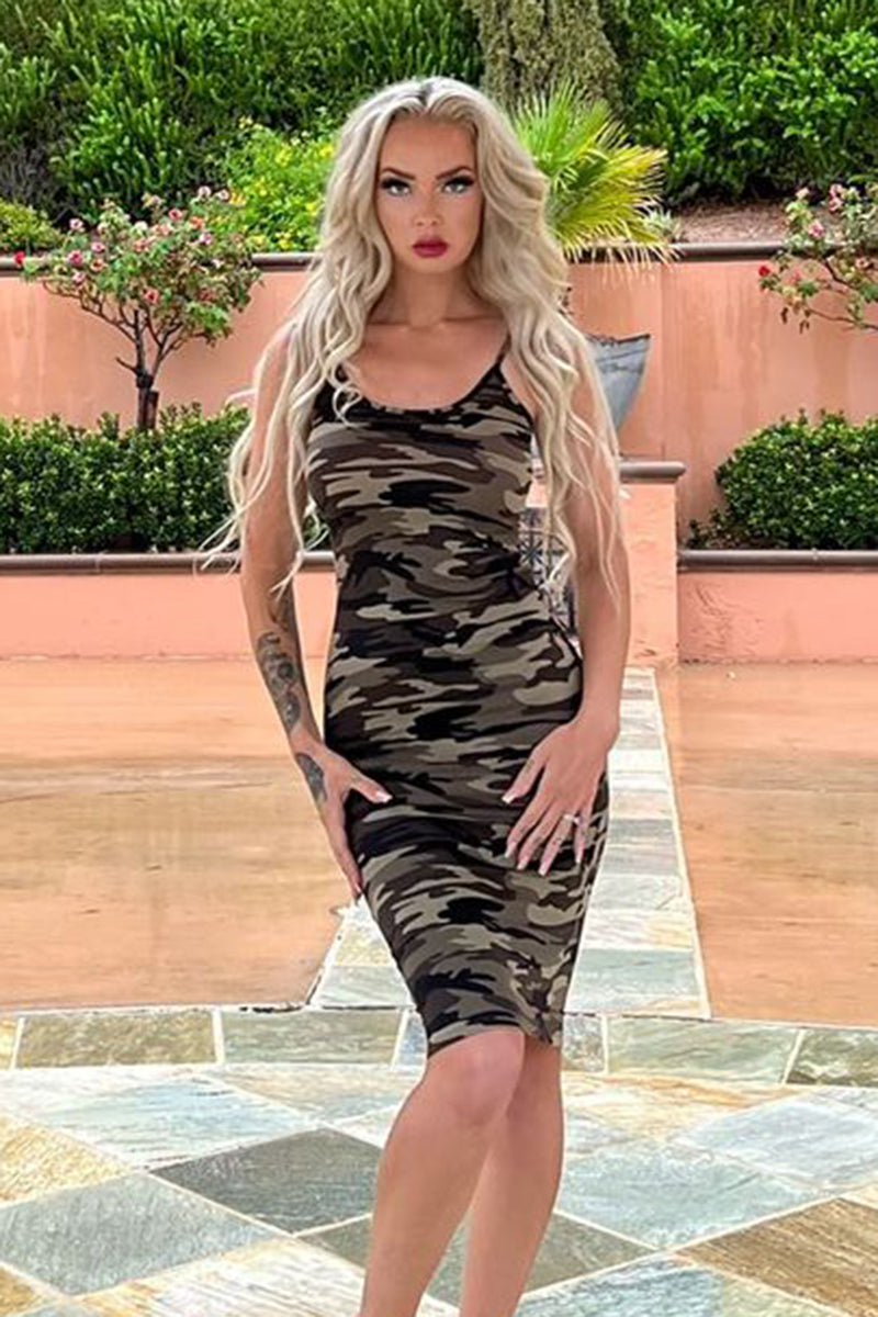 Midi dress with a camo print in a camisole style