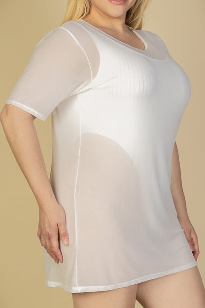 Plus Size Sheer Mesh Short Sleeve T-Shirt Dress