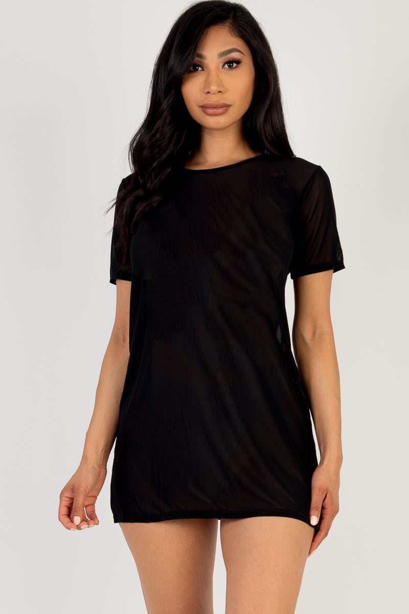 Sensual Sheer Mesh T-Shirt Short Sleeve Dress