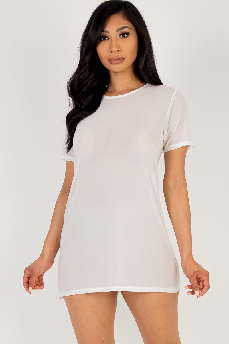 Sensual Sheer Mesh T-Shirt Short Sleeve Dress