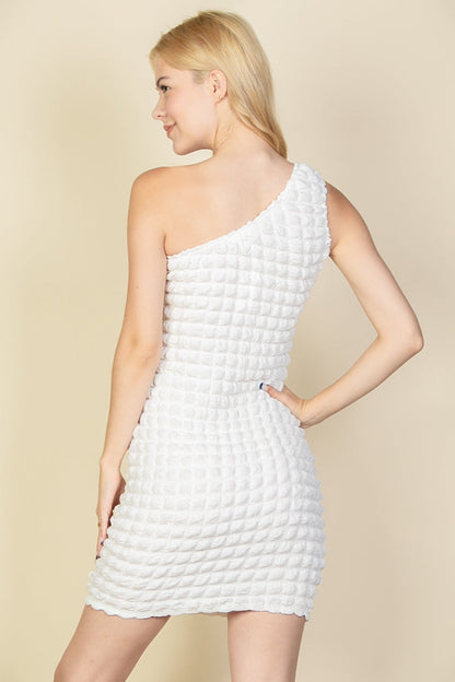 Bubble Textured Single-Shoulder Bodycon Mini Dress