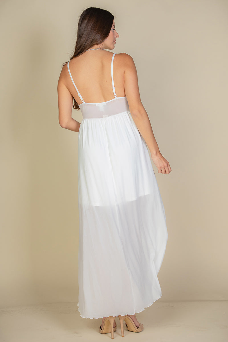 Plunging Neckline Sheer Maxi Dress with Thigh Slit