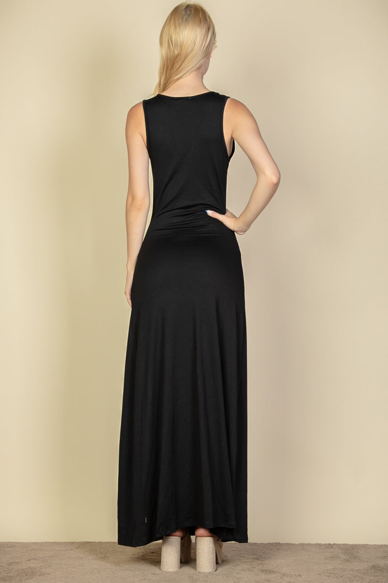 Maxi Dress with Plunge Neck and Thigh-High Split