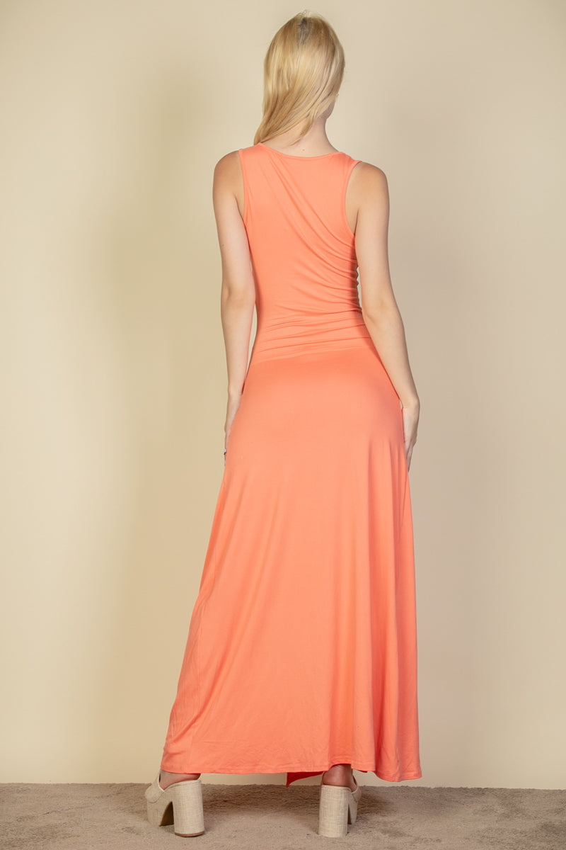 Maxi Dress with Plunge Neck and Thigh-High Split