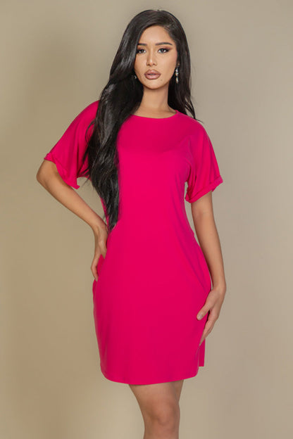 Double Folded Hem Mini Dress with Side Pockets