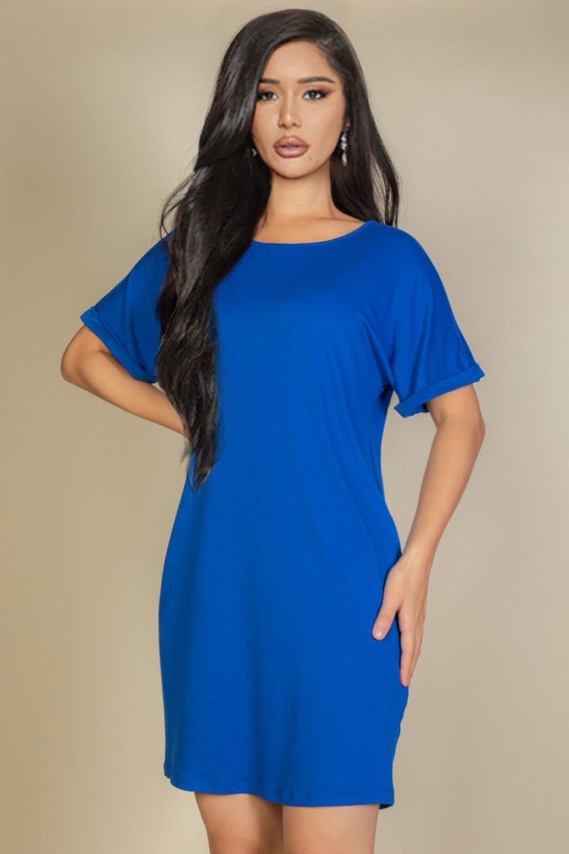 Double Folded Hem Mini Dress with Side Pockets