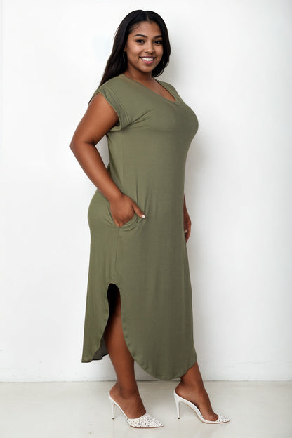 Batwing Sleeve V-Neck Long Dress with Hidden Pocket for Plus Sizes