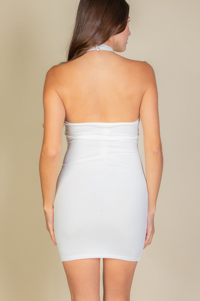 Ribbed Halterneck Open Back Bodycon Dress