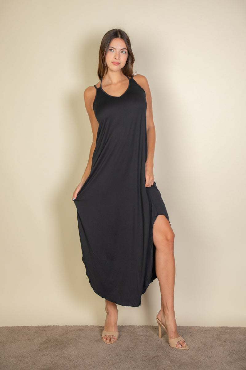 Solid Cami Double Strap Loose-Fit Dress