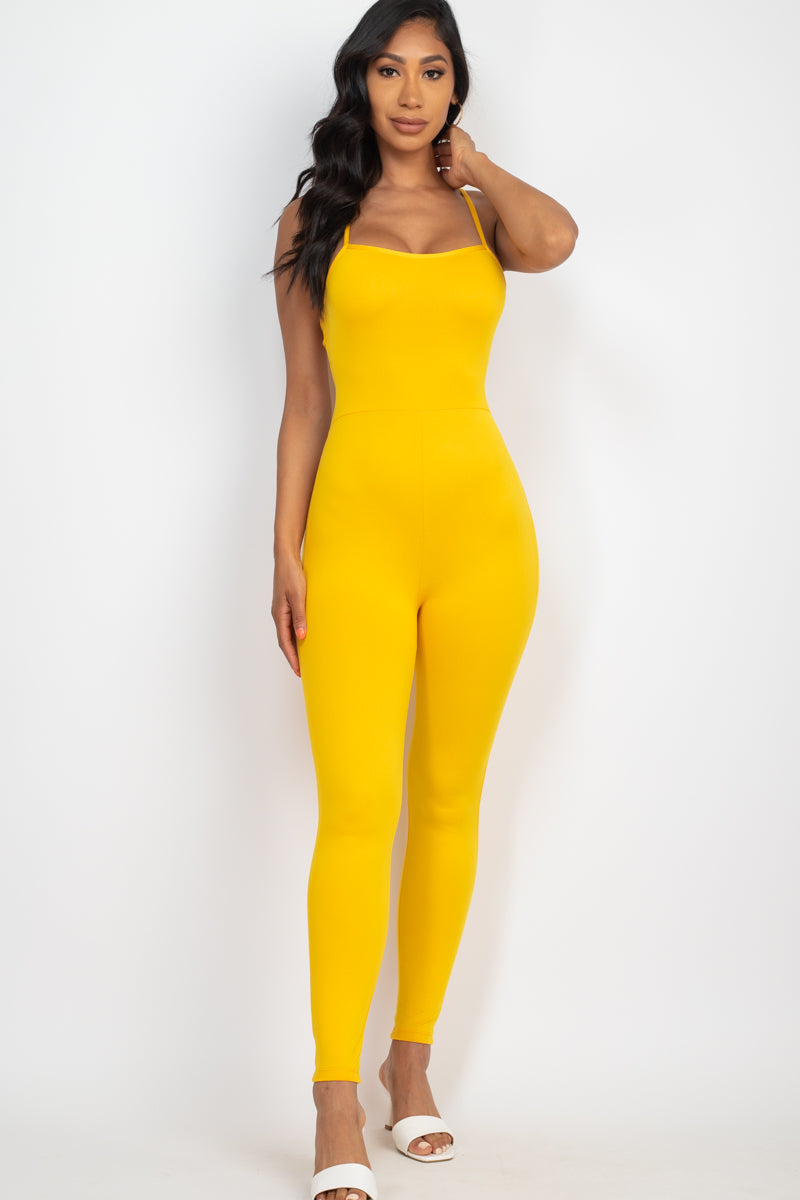 Open Back Bodycon Jumpsuit with Crossed Straps