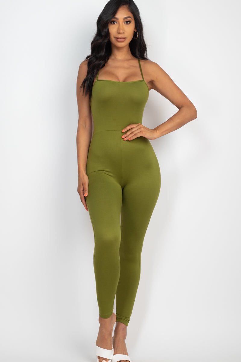 Open Back Bodycon Jumpsuit with Crossed Straps