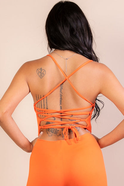 Open Back Bodycon Jumpsuit with Crossed Straps