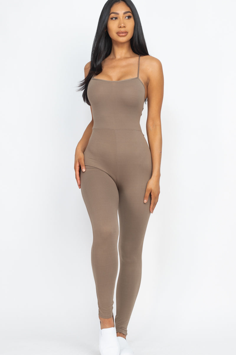 Open Back Bodycon Jumpsuit with Crossed Straps