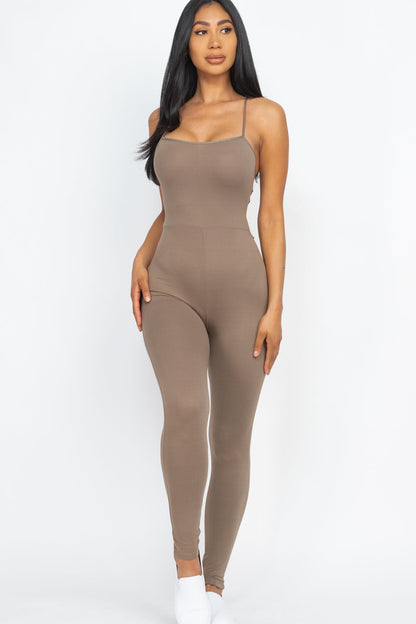 Open Back Bodycon Jumpsuit with Crossed Straps