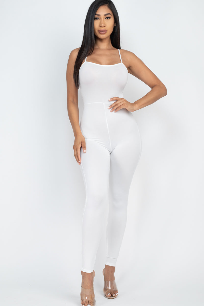 Open Back Bodycon Jumpsuit with Crossed Straps