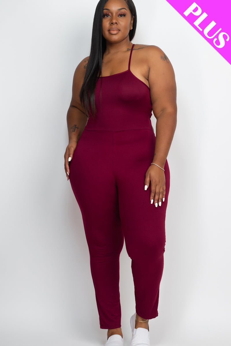 Curvy Criss-Cross Backless Bodycon Jumpsuit