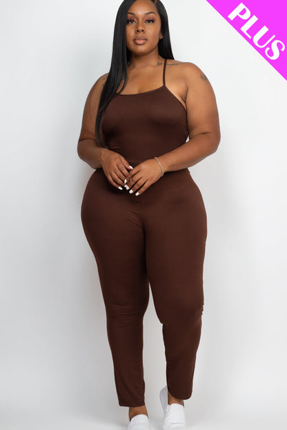 Curvy Criss-Cross Backless Bodycon Jumpsuit