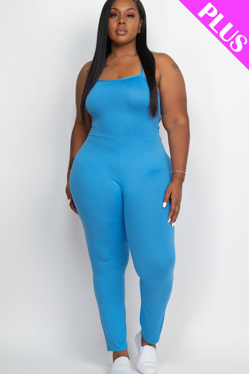 Curvy Criss-Cross Backless Bodycon Jumpsuit