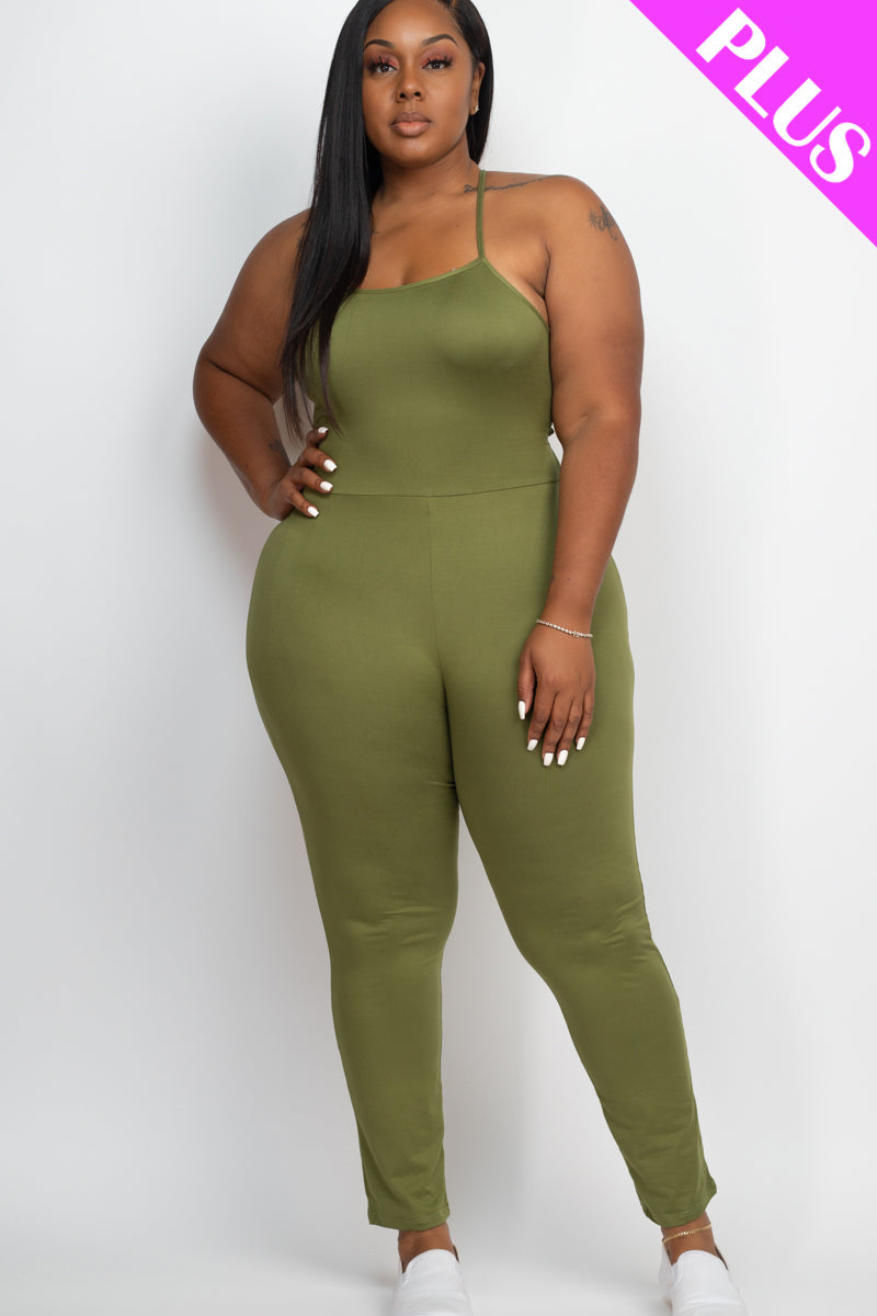 Curvy Criss-Cross Backless Bodycon Jumpsuit