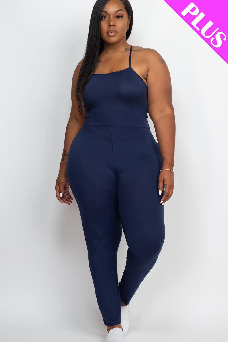 Curvy Criss-Cross Backless Bodycon Jumpsuit