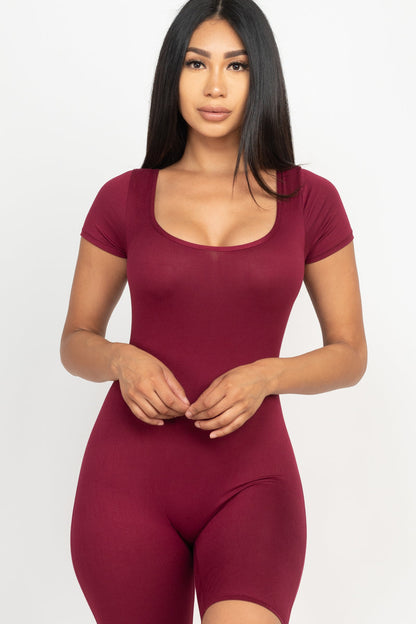 Short Sleeve Bodycon Romper with Scoop Neck