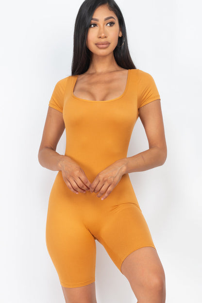 Short Sleeve Bodycon Romper with Scoop Neck