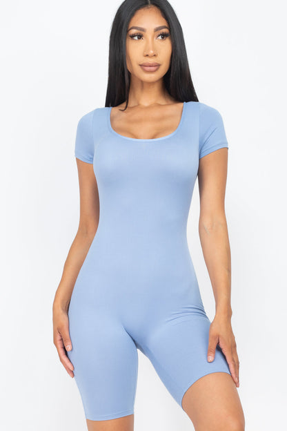 Short Sleeve Bodycon Romper with Scoop Neck