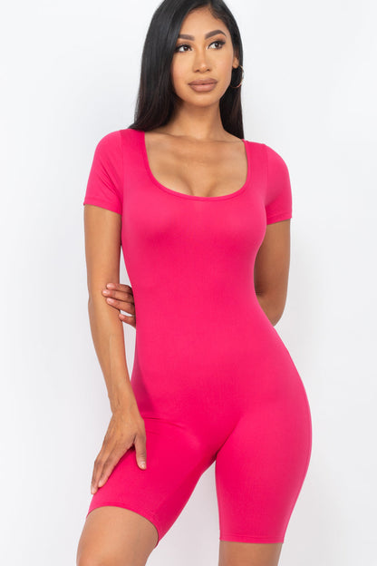 Short Sleeve Bodycon Romper with Scoop Neck