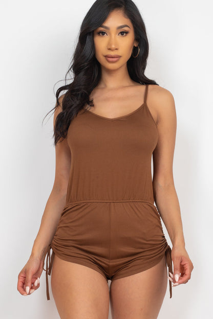 Solid Summer Romper with Ruched Bottom