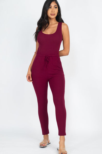 Drawstring Ribbed Sleeveless Jumpsuit