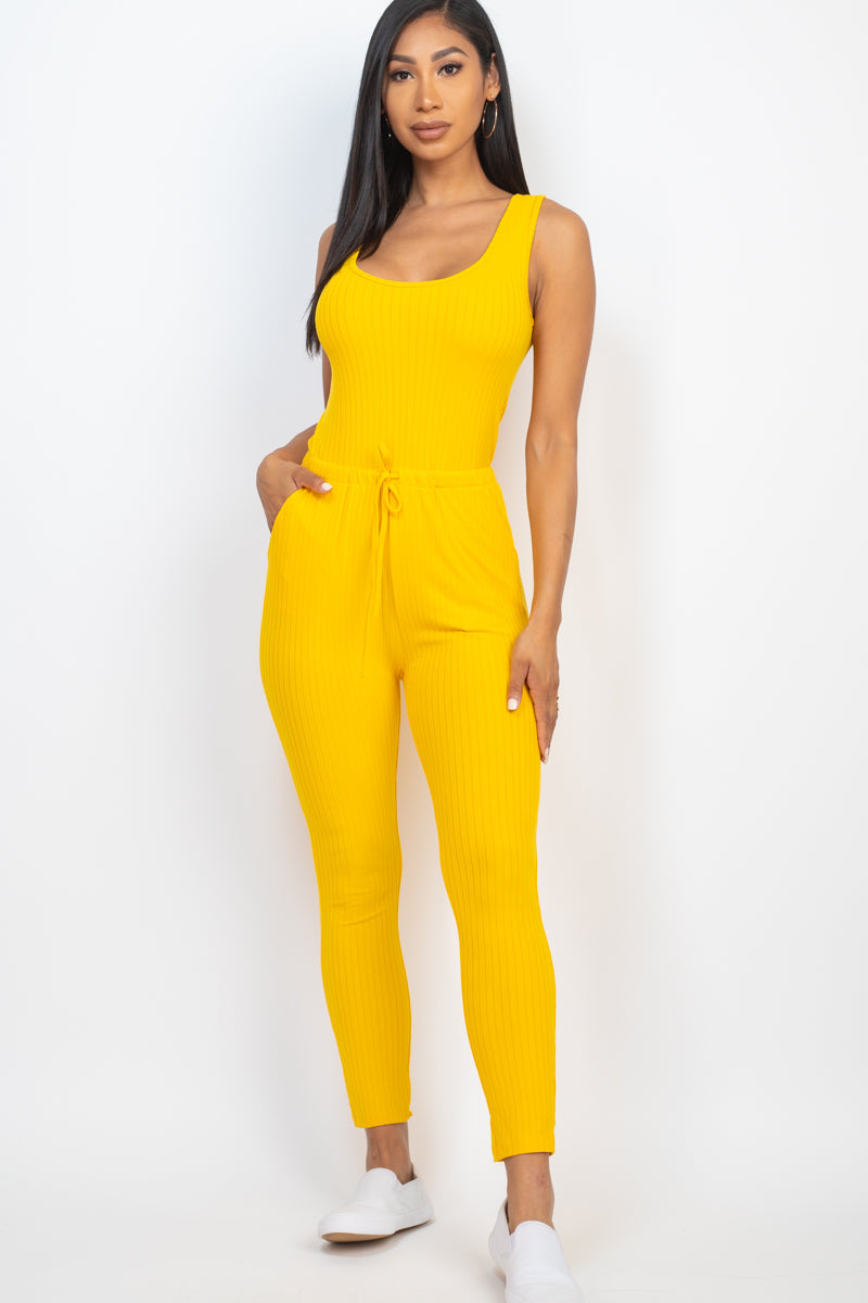 Drawstring Ribbed Sleeveless Jumpsuit