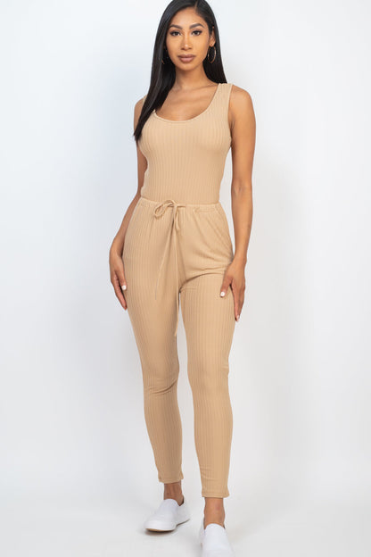 Drawstring Ribbed Sleeveless Jumpsuit