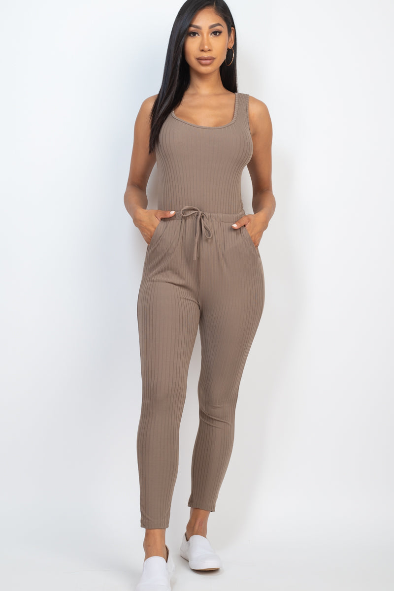 Drawstring Ribbed Sleeveless Jumpsuit