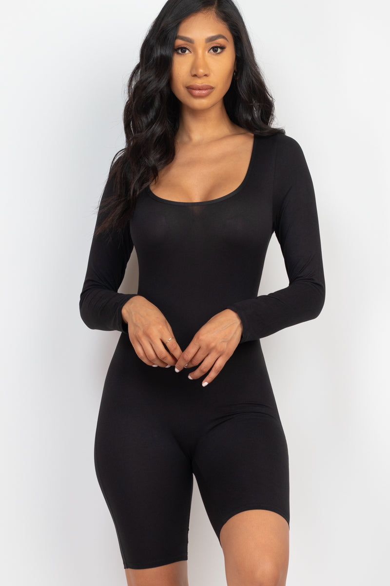 Square Neckline Long Sleeve Bodycon Playsuit