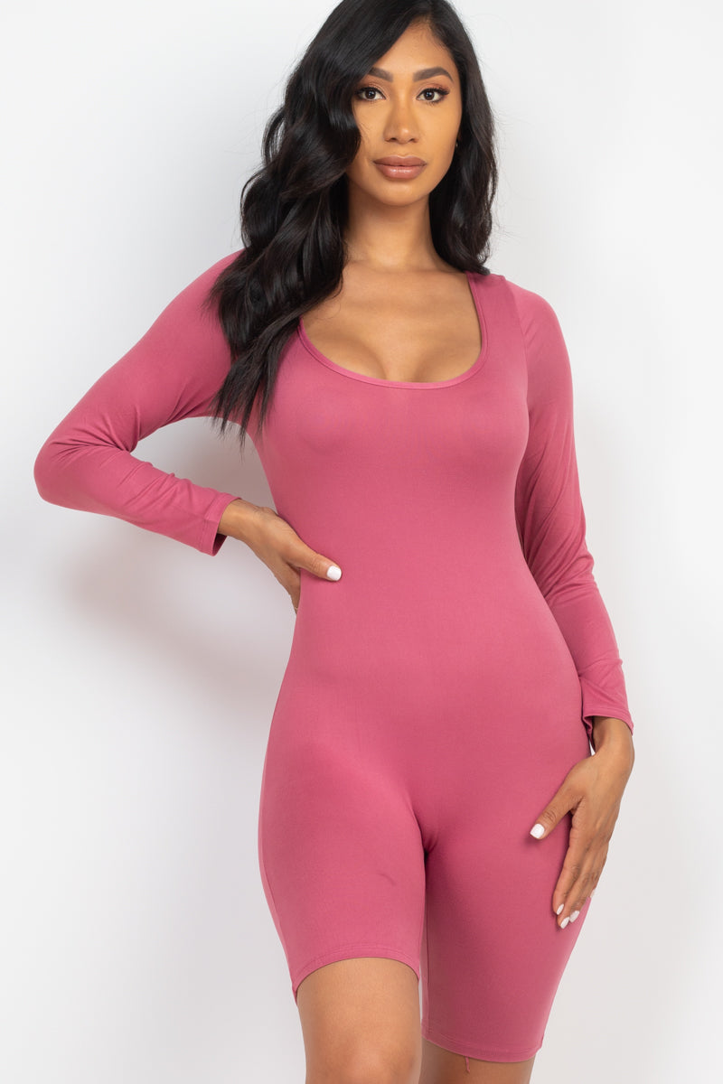 Square Neckline Long Sleeve Bodycon Playsuit