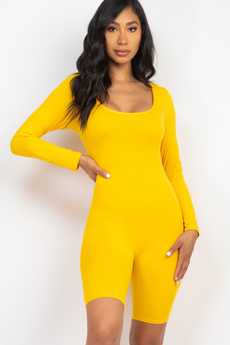 Square Neckline Long Sleeve Bodycon Playsuit