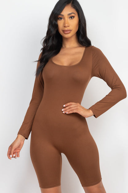 Square Neckline Long Sleeve Bodycon Playsuit