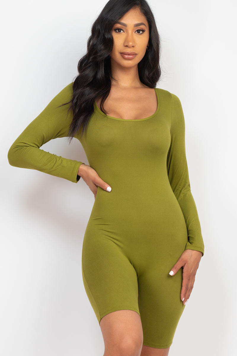 Square Neckline Long Sleeve Bodycon Playsuit