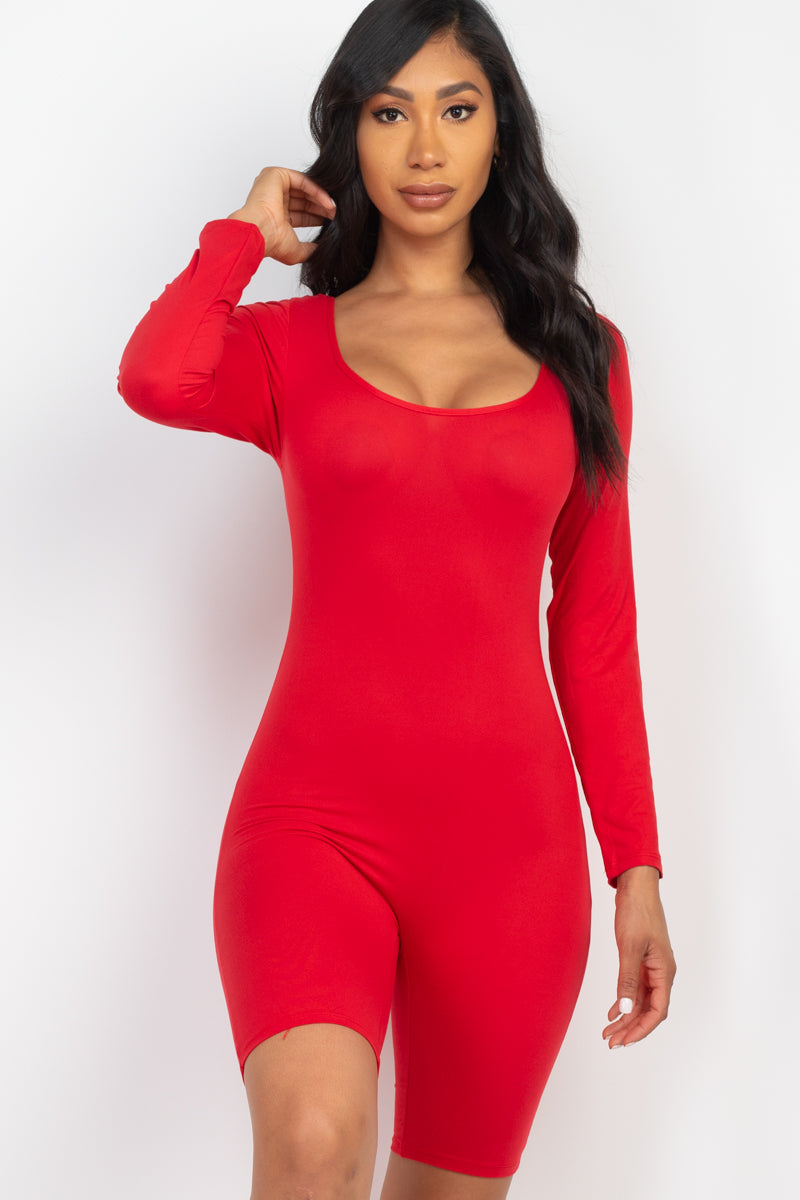 Square Neckline Long Sleeve Bodycon Playsuit