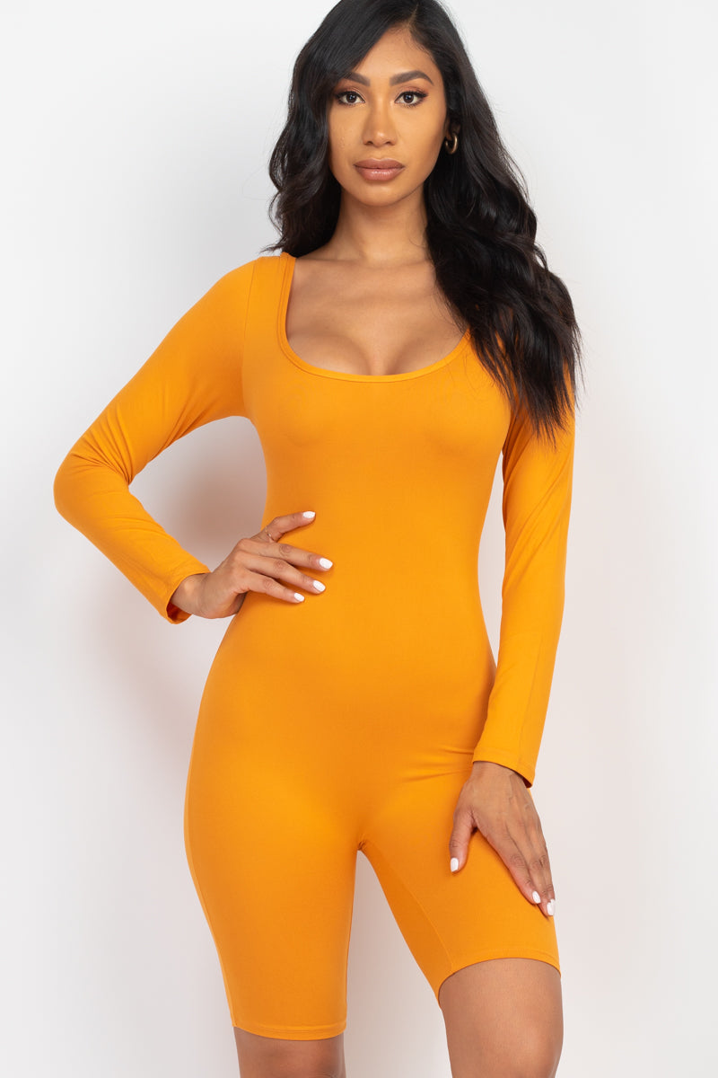 Square Neckline Long Sleeve Bodycon Playsuit