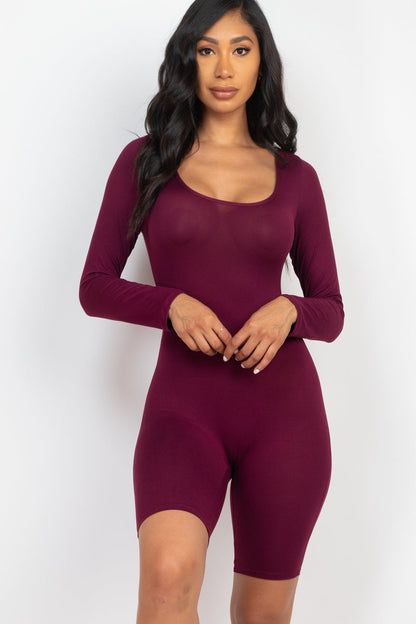 Square Neckline Long Sleeve Bodycon Playsuit