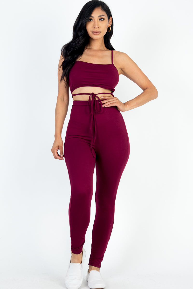 Solid Tie-Front Cutout Jumpsuit