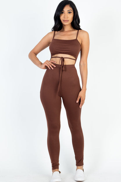 Solid Tie-Front Cutout Jumpsuit