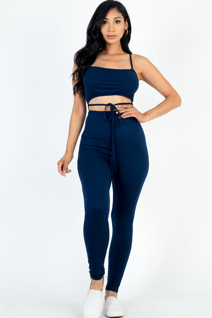 Solid Tie-Front Cutout Jumpsuit