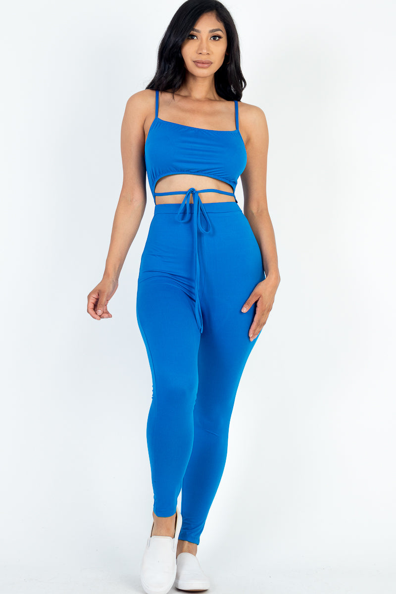 Solid Tie-Front Cutout Jumpsuit