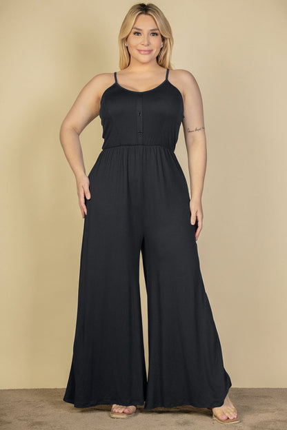 Wide Leg Jumpsuit with Button Front for Plus Size