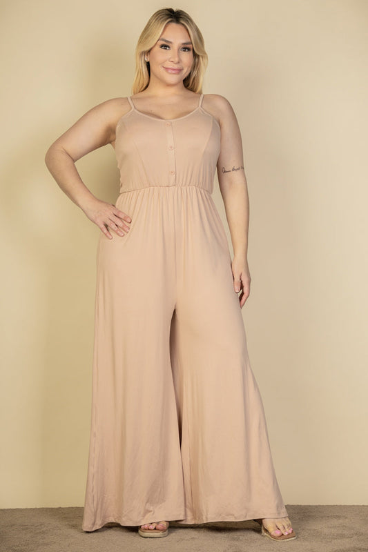 Wide Leg Jumpsuit with Button Front for Plus Size