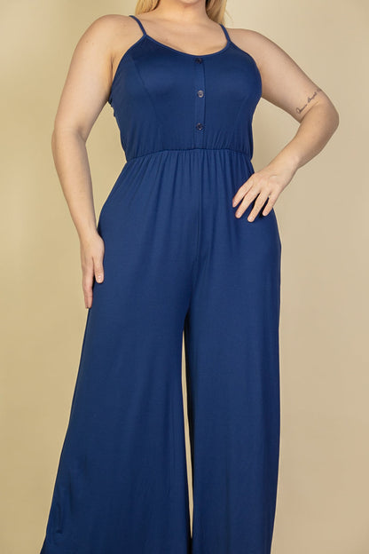 Wide Leg Jumpsuit with Button Front for Plus Size